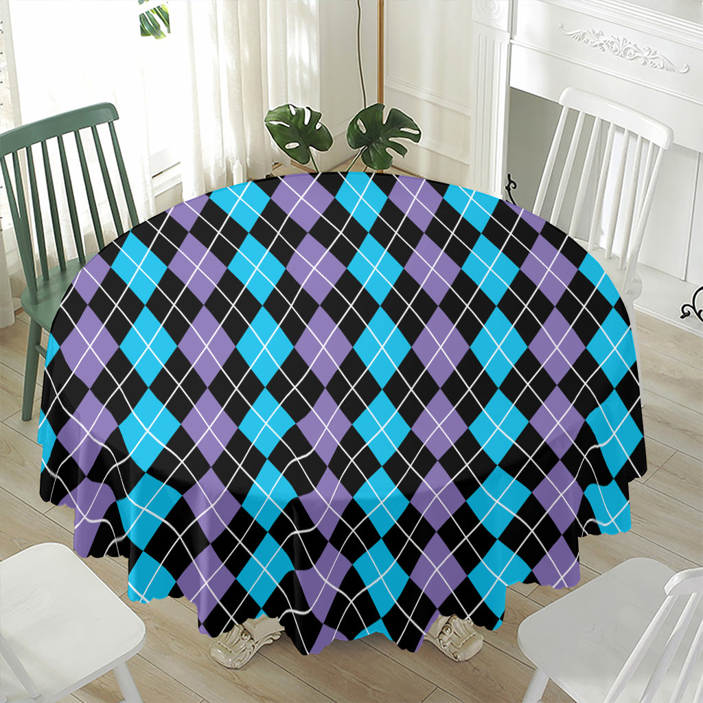 Black Purple And Blue Argyle Print Waterproof Round Tablecloth