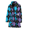 Black Purple And Blue Argyle Print Women's Bathrobe