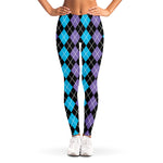 Black Purple And Blue Argyle Print Women's Leggings