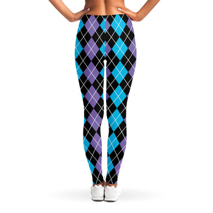 Black Purple And Blue Argyle Print Women's Leggings
