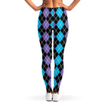 Black Purple And Blue Argyle Print Women's Leggings