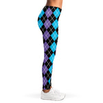 Black Purple And Blue Argyle Print Women's Leggings