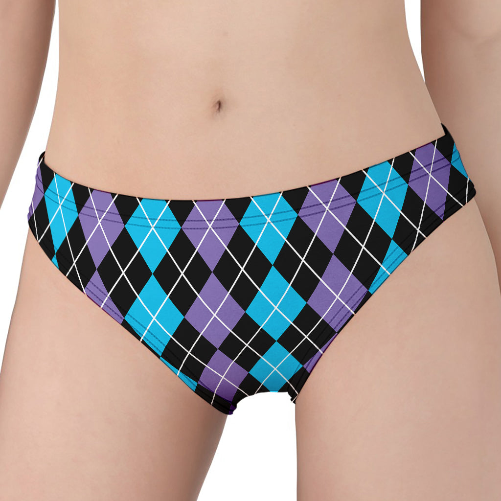 Black Purple And Blue Argyle Print Women's Panties