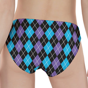 Black Purple And Blue Argyle Print Women's Panties