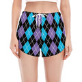 Black Purple And Blue Argyle Print Women's Split Running Shorts