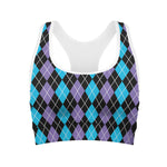 Black Purple And Blue Argyle Print Women's Sports Bra