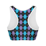 Black Purple And Blue Argyle Print Women's Sports Bra