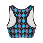 Black Purple And Blue Argyle Print Women's Sports Bra