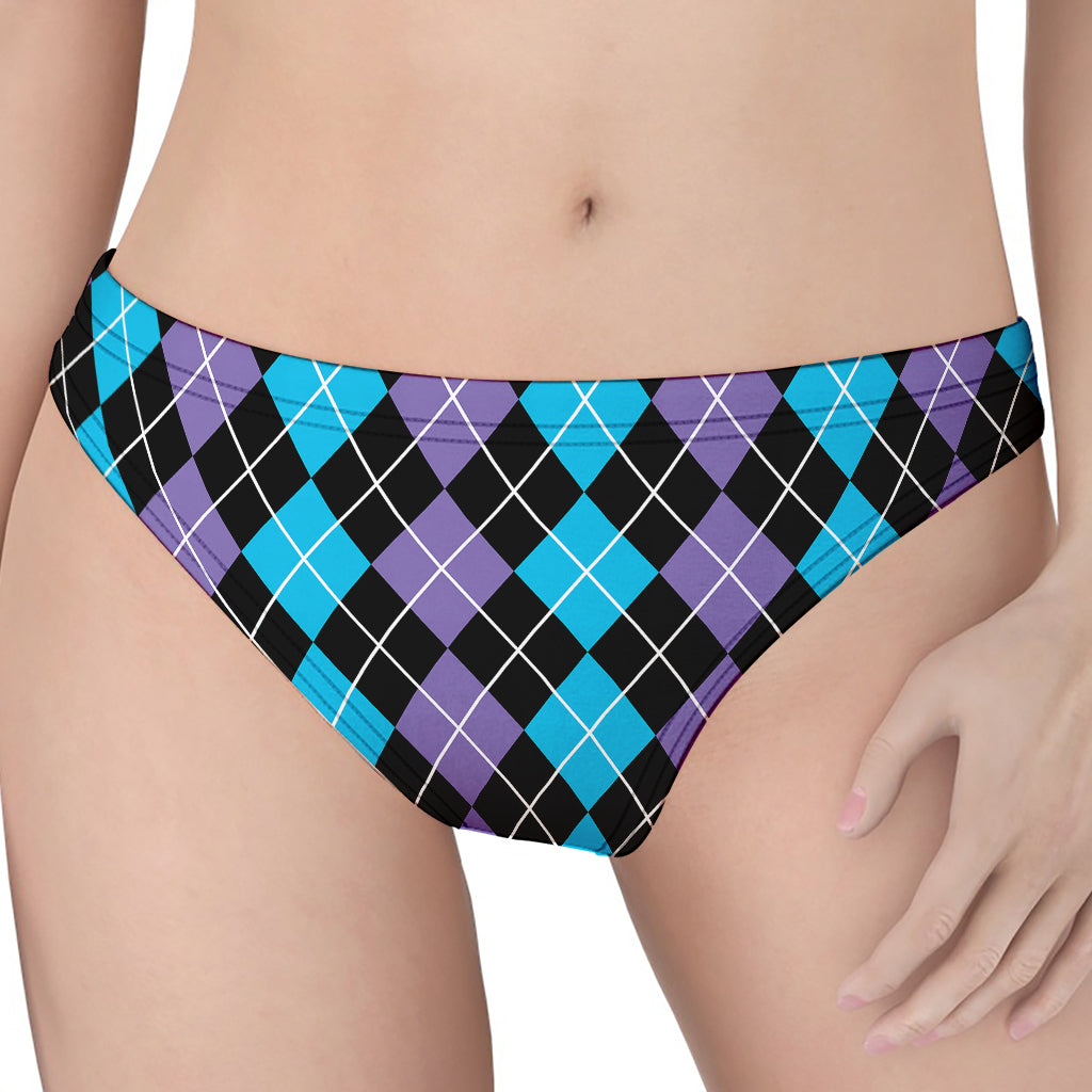 Black Purple And Blue Argyle Print Women's Thong