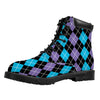 Black Purple And Blue Argyle Print Work Boots