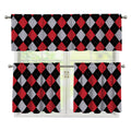 Black Red And Grey Argyle Pattern Print 3 Piece Kitchen Curtains