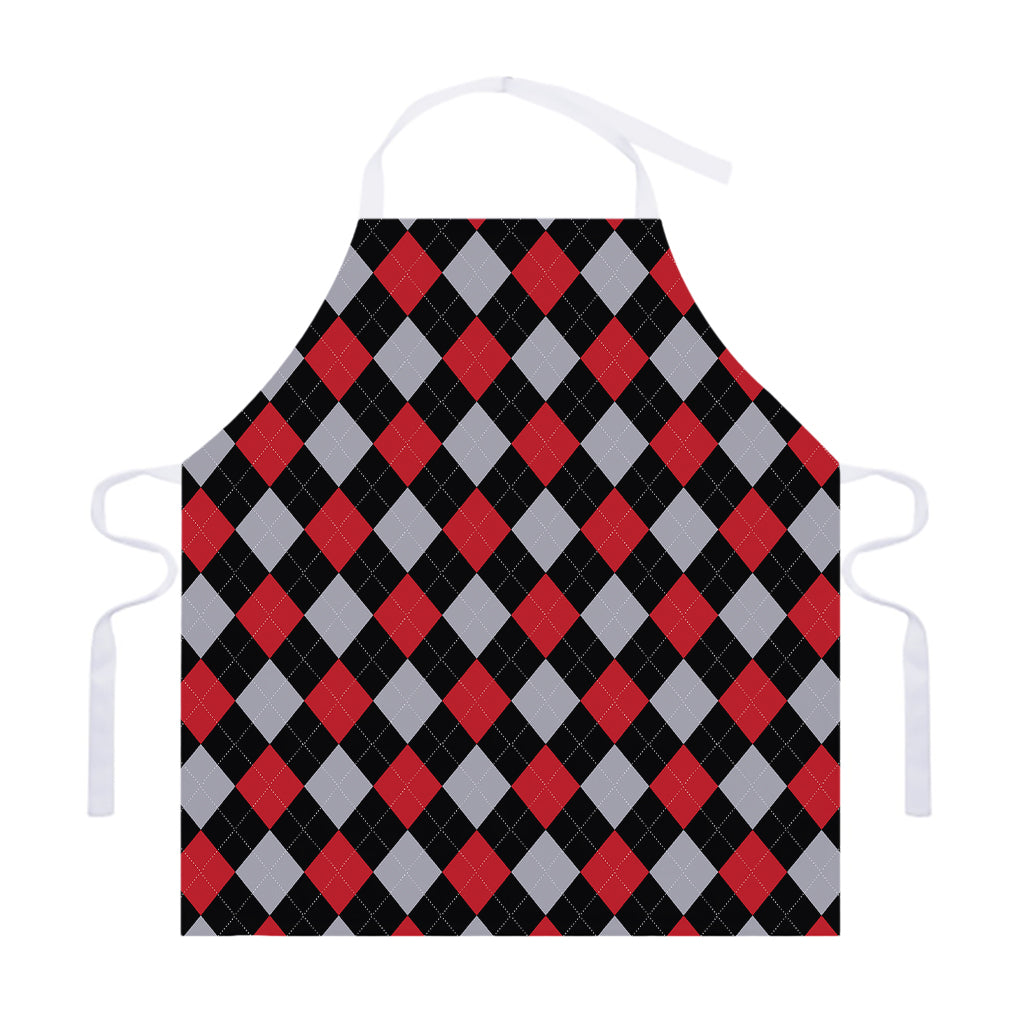 Black Red And Grey Argyle Pattern Print Adjustable Apron