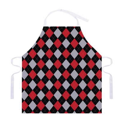 Black Red And Grey Argyle Pattern Print Adjustable Apron