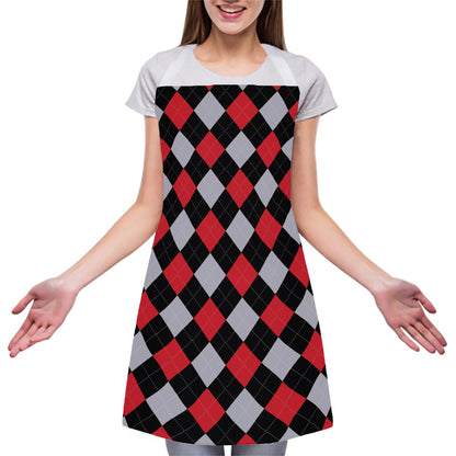 Black Red And Grey Argyle Pattern Print Adjustable Apron