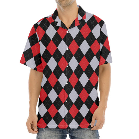 Black Red And Grey Argyle Pattern Print Aloha Shirt