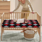 Black Red And Grey Argyle Pattern Print Baby Crib Sheet