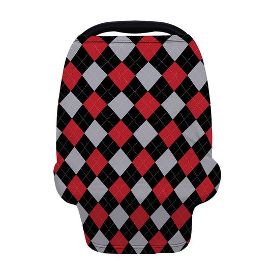 Black Red And Grey Argyle Pattern Print Baby Seat Cover