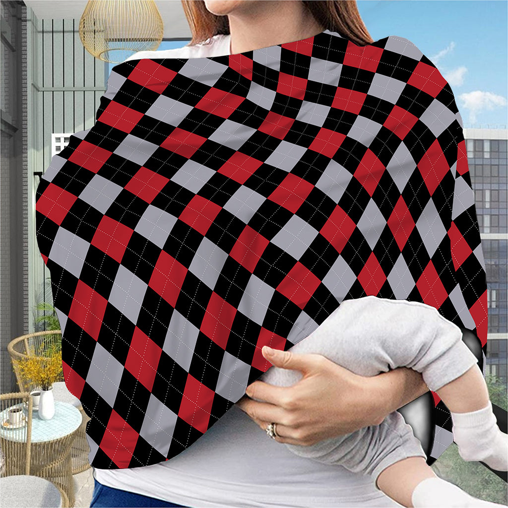 Black Red And Grey Argyle Pattern Print Baby Seat Cover