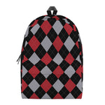 Black Red And Grey Argyle Pattern Print Backpack