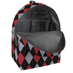 Black Red And Grey Argyle Pattern Print Backpack