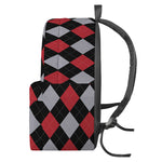 Black Red And Grey Argyle Pattern Print Backpack