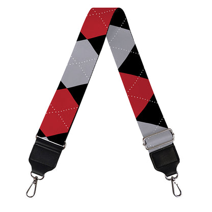 Black Red And Grey Argyle Pattern Print Bag Strap