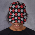 Black Red And Grey Argyle Pattern Print Baseball Cap