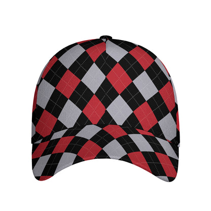 Black Red And Grey Argyle Pattern Print Baseball Cap