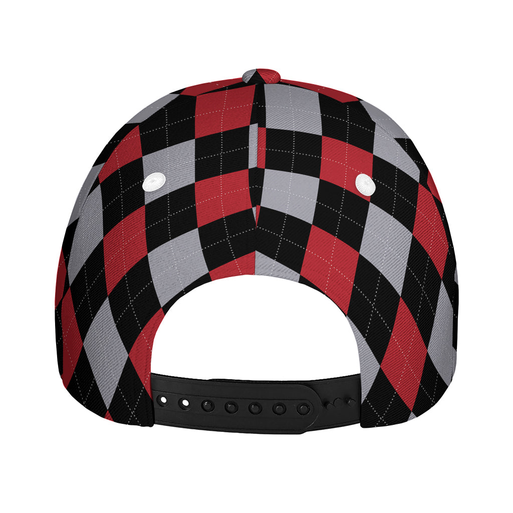 Black Red And Grey Argyle Pattern Print Baseball Cap