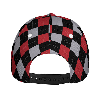 Black Red And Grey Argyle Pattern Print Baseball Cap