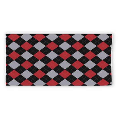 Black Red And Grey Argyle Pattern Print Beach Towel