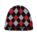 Black Red And Grey Argyle Pattern Print Beanie