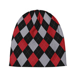 Black Red And Grey Argyle Pattern Print Beanie