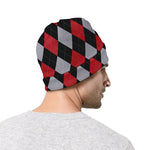 Black Red And Grey Argyle Pattern Print Beanie
