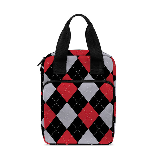 Black Red And Grey Argyle Pattern Print Bible Tote Bag