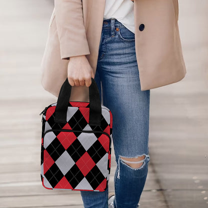 Black Red And Grey Argyle Pattern Print Bible Tote Bag