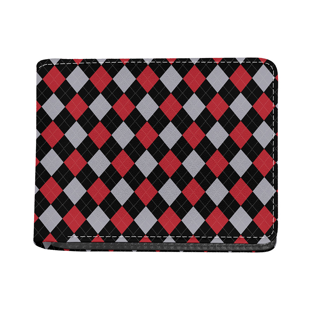 Black Red And Grey Argyle Pattern Print Bifold Wallet