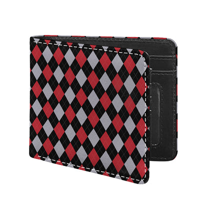 Black Red And Grey Argyle Pattern Print Bifold Wallet