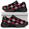 Black Red And Grey Argyle Pattern Print Black Chunky Shoes
