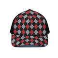 Black Red And Grey Argyle Pattern Print Black Mesh Trucker Hat