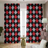 Black Red And Grey Argyle Pattern Print Blackout Pencil Pleat Curtains