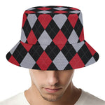 Black Red And Grey Argyle Pattern Print Bucket Hat