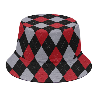 Black Red And Grey Argyle Pattern Print Bucket Hat