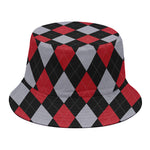 Black Red And Grey Argyle Pattern Print Bucket Hat