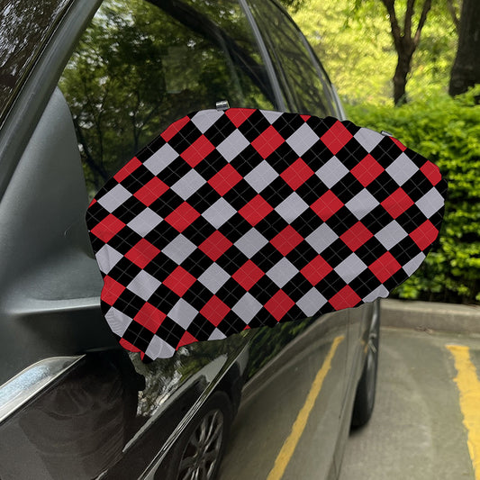 Black Red And Grey Argyle Pattern Print Car Side Mirror Covers