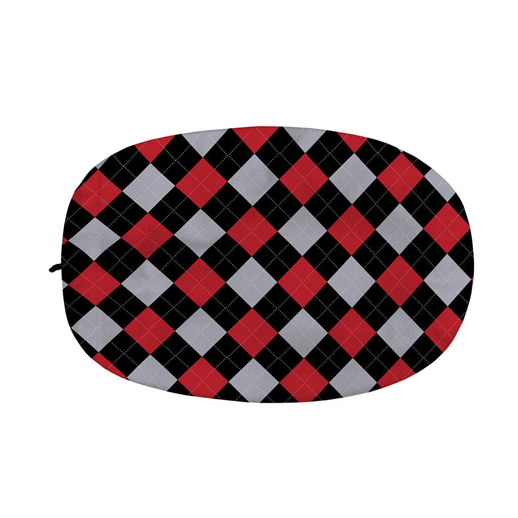 Black Red And Grey Argyle Pattern Print Car Side Mirror Covers