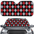 Black Red And Grey Argyle Pattern Print Car Windshield Sun Shade
