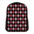 Black Red And Grey Argyle Pattern Print Casual Backpack