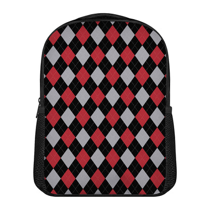 Black Red And Grey Argyle Pattern Print Casual Backpack