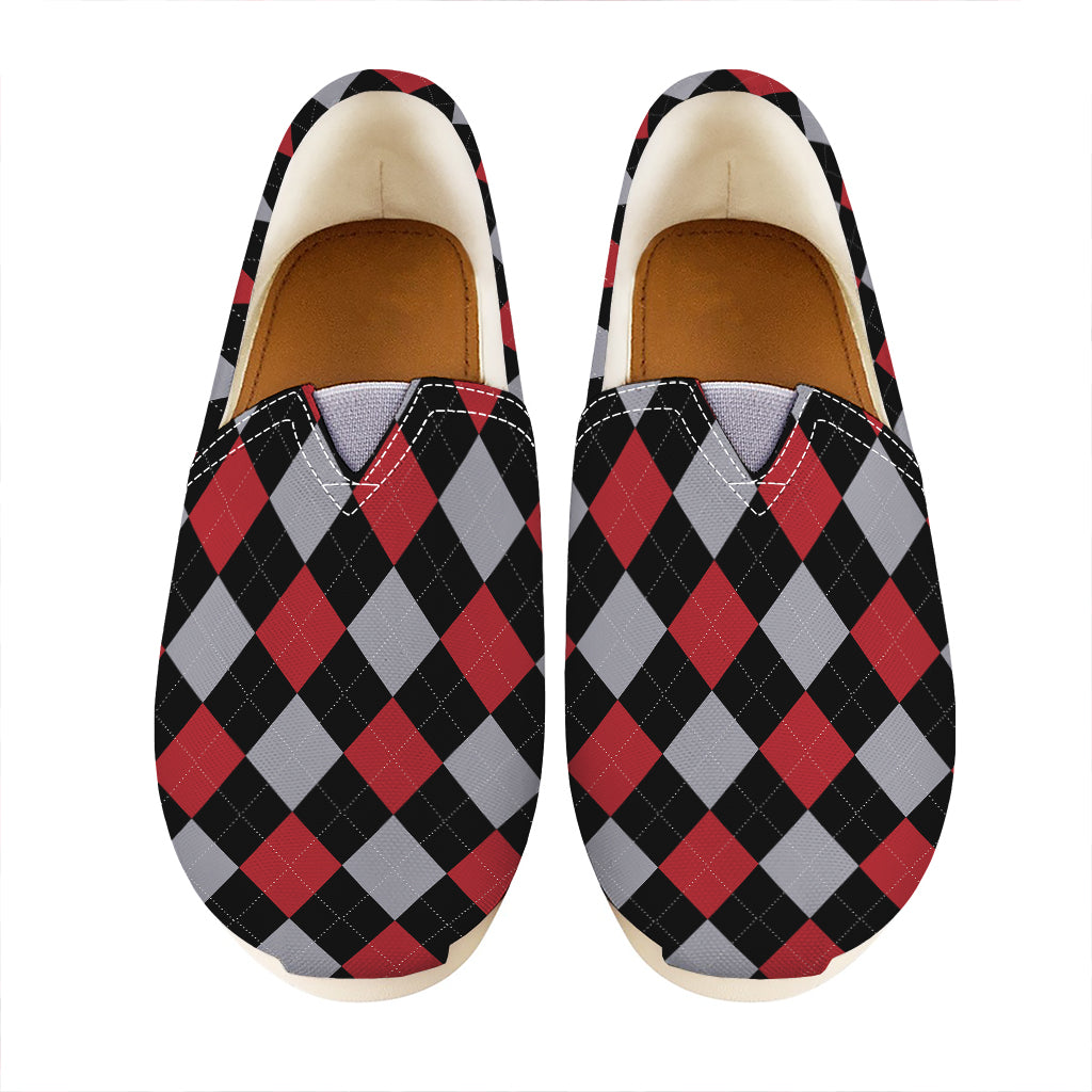 Black Red And Grey Argyle Pattern Print Casual Shoes